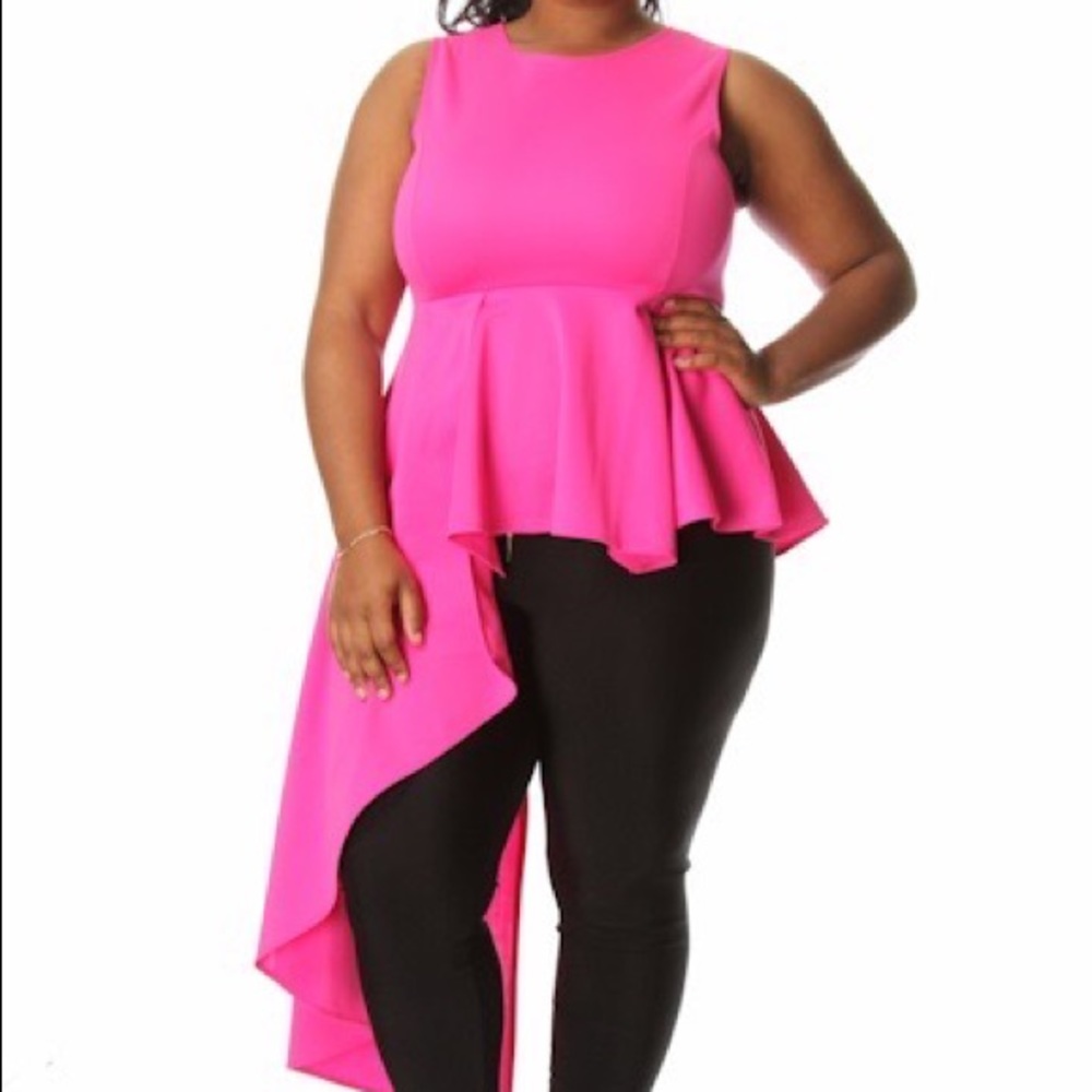 Hot Pink high low ruffled top